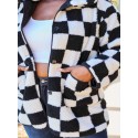 Full Size Checkered Button Front Coat with Pockets