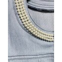 Plus-size Ladies Denim Top Pearl-collar Jacket